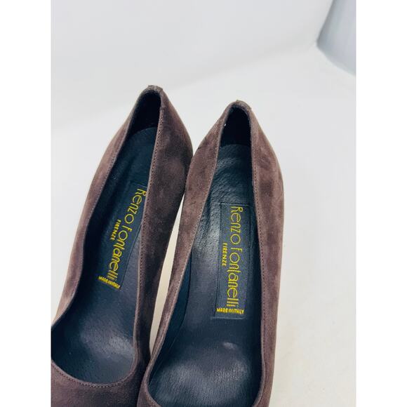 Vintage Renzo Fontanelli Chocolate Brown Suede Pumps Made in Italy Heel Size 8.5 - Picture 3 of 13